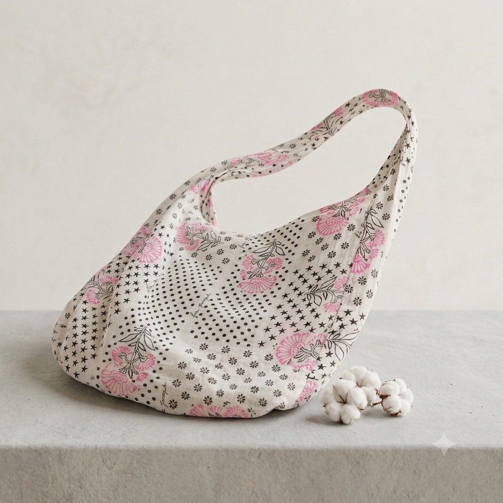 Free People FP Movement Reusable Market Tote Bag Slouch Gauze Floral Star Script